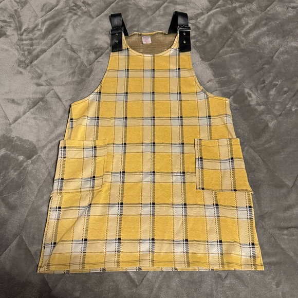 Yellow Plaid Overall Dress - Picture 4 of 7